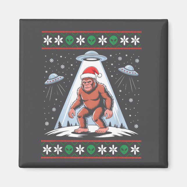 Imán Bigfoot Santa Ufo Alien Funny Ugly Christmas Sweat (Frente)