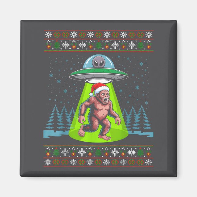 Imán Bigfoot Santa Ufo Sasquatch Funny Ugly Christmas S (Frente)
