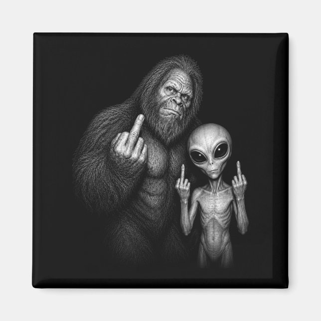 Imán Bigfoot Sasquatch Alien Espacial Dedo Medio  (Frente)