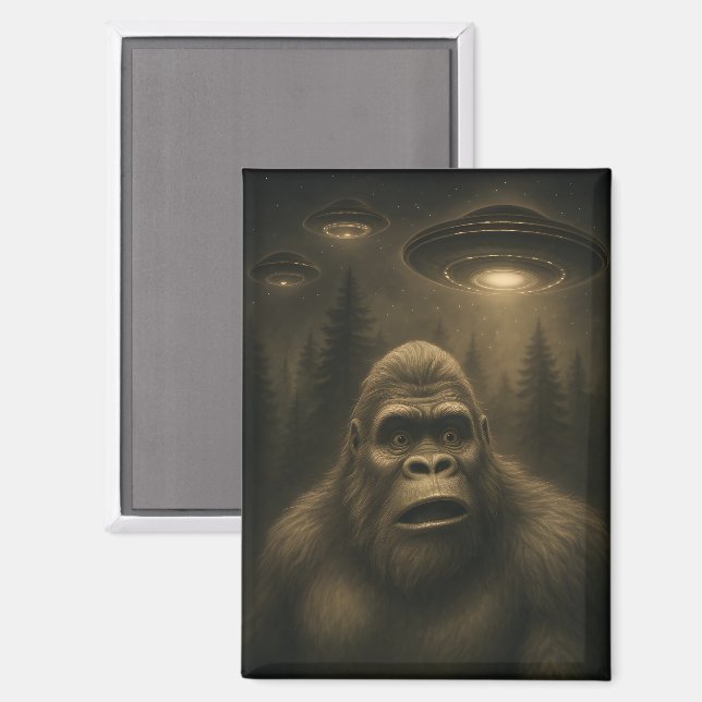 Imán Bigfoot Sasquatch Alien UFO Funny (Anverso/Reverso)