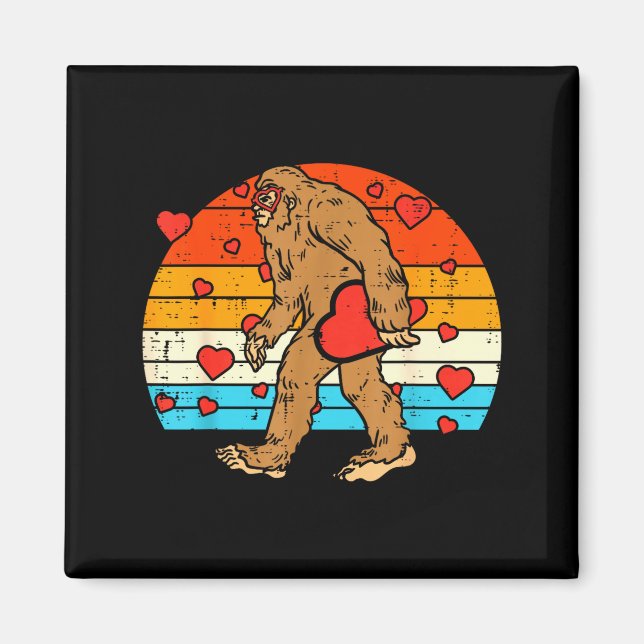 Imán Bigfoot Sasquatch Retro Heart Funny Valentines Day (Frente)