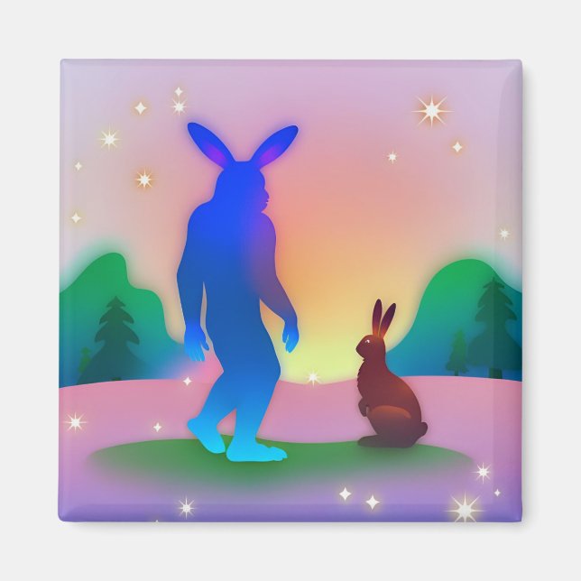 Imán Bigfoot se encuentra con Easter Bunny Magnet (Frente)