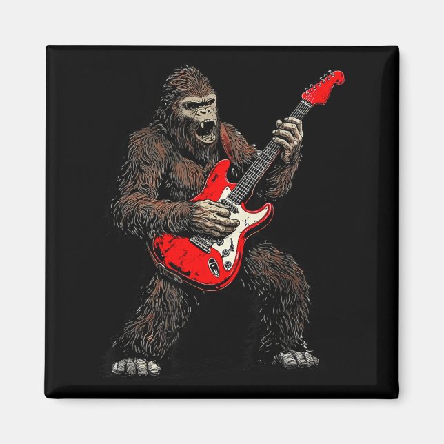 Imán Bigfoot tocando guitarra banda de rock sasquatch (Frente)