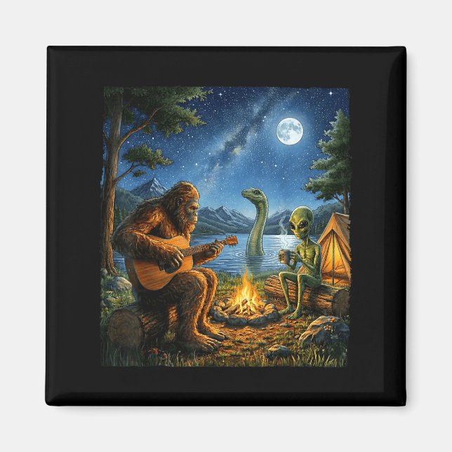 Imán Bigfoot Y Alien Loch Ness Fogata Sasquatch Diversi (Frente)