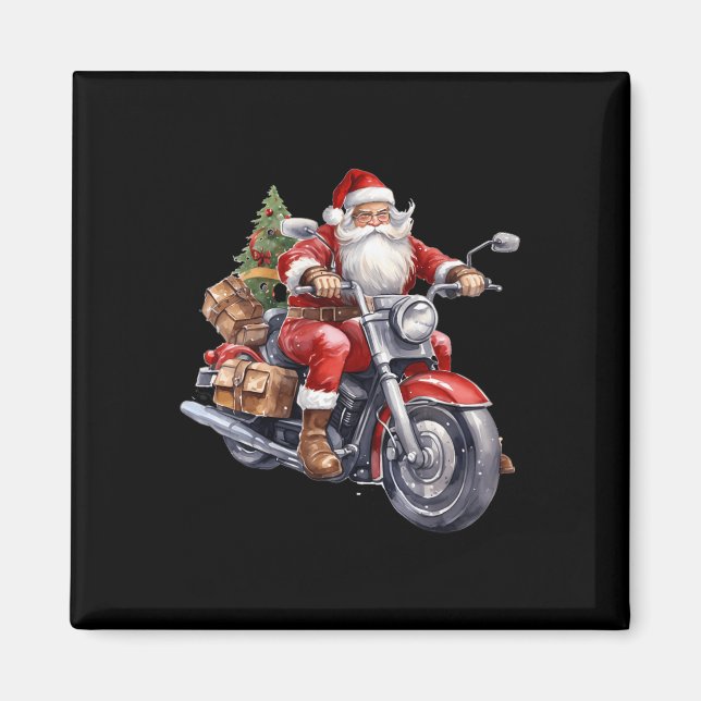 Imán Biker Santa Claus En Motocicleta Divertidos Navida (Frente)