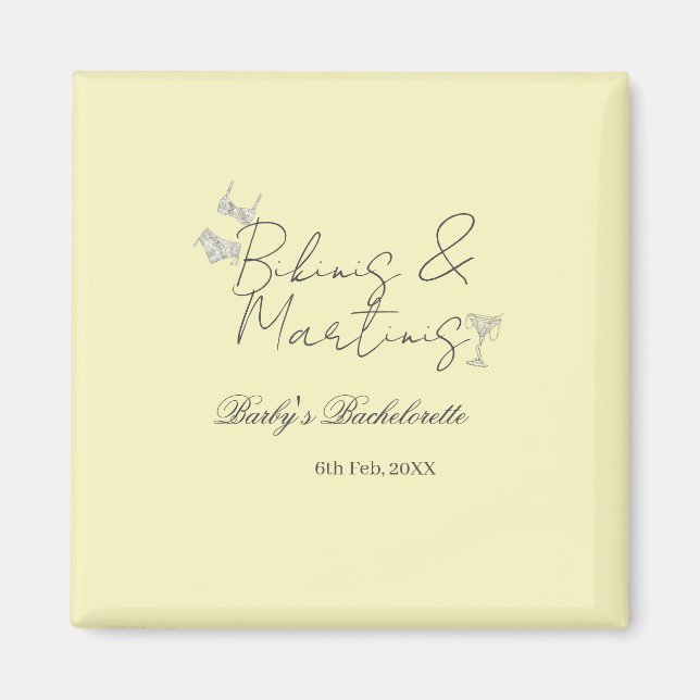 Imán Bikins & Martinis bachelorette party yellow retro (Frente)