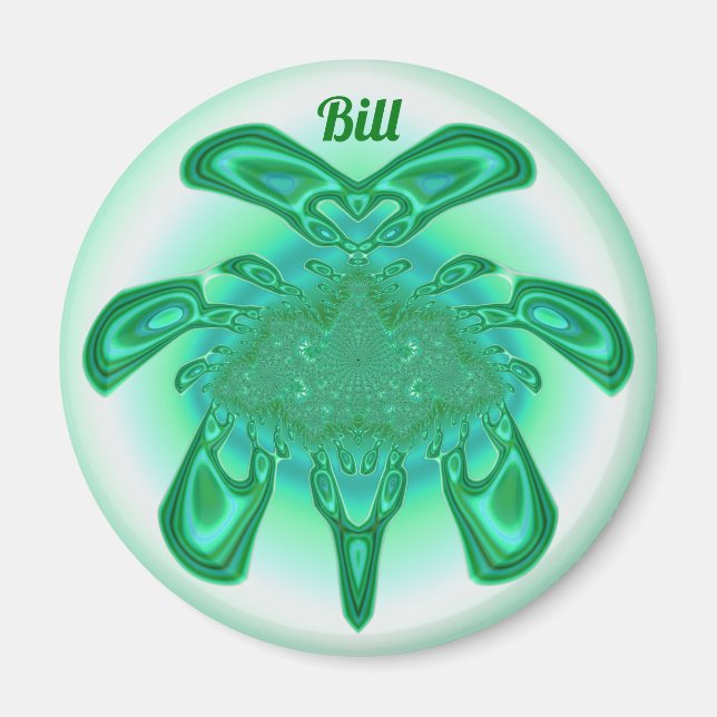 Imán BILL ~ Tonos verdes, blancos ~ Diseño sorprendente (Frente)