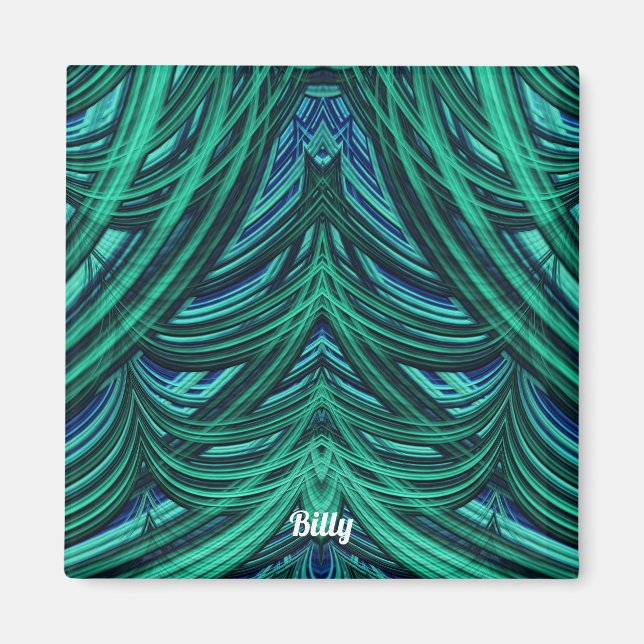 Imán ~ BILLY ~ HERMOSO! ~ Fractal azul verde 3D  (Frente)