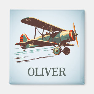 Imán Biplano Personalizado Retro Vintage