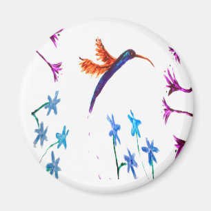 Imán Bird Art Floral Hummingbird