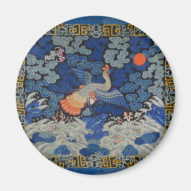 Imán Bird Blue Chinese Embroidery Vintage (Frente)