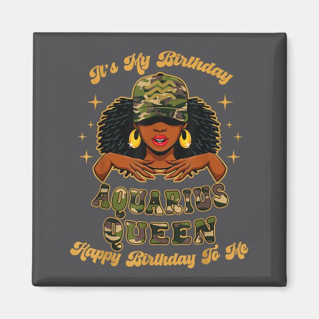 Imán Birthday Aquarius Queen Camo Black Woman African Z (Frente)