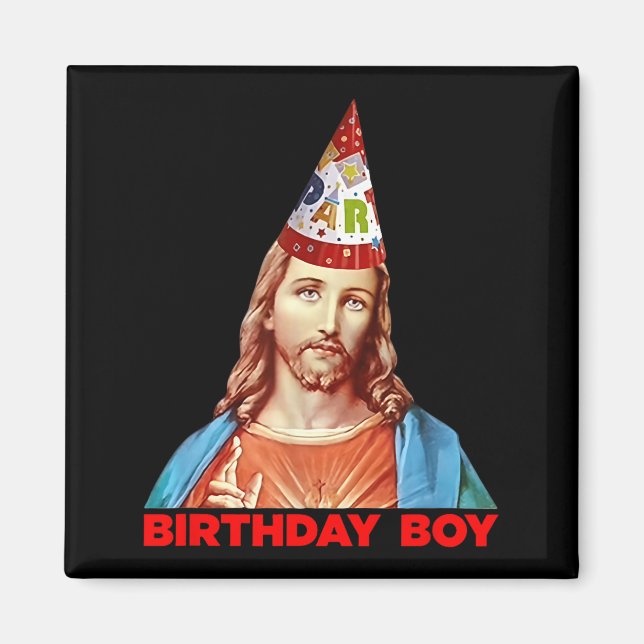 Imán Birthday Boy Jesus Funny Christmas Party Hat  (Frente)