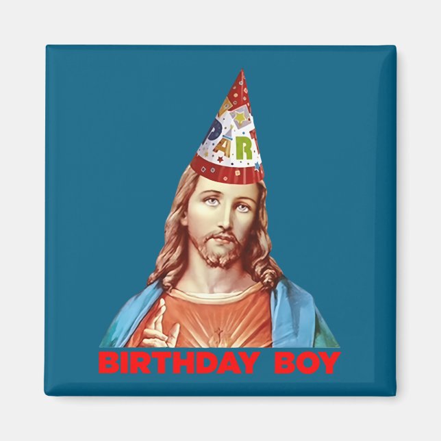 Imán Birthday Boy Jesus Funny Christmas Party Hat Long  (Frente)