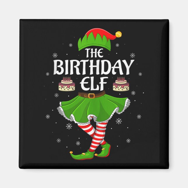 Imán Birthday Elf Christmas Family Girls Women Elf Squa (Frente)