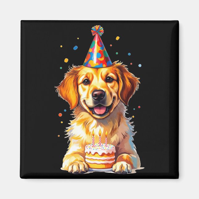 Imán Birthday Golden Retriever, Party Dog  (Frente)
