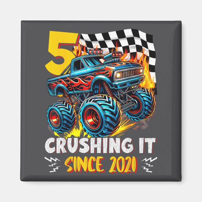 Imán Birthday Monster Truck 5 Year Old Boys 5th Party B (Frente)
