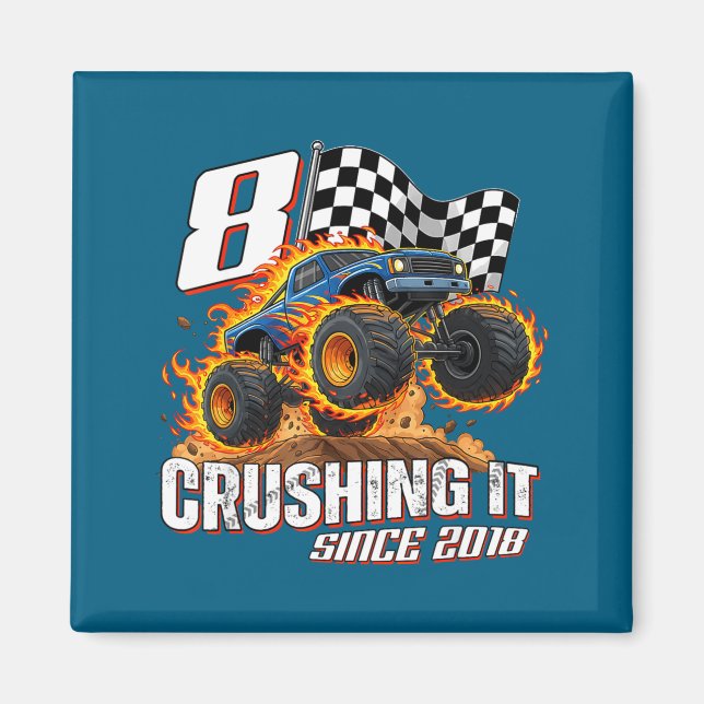 Imán Birthday Monster Truck 8 Year Old Boys 8th Party B (Frente)