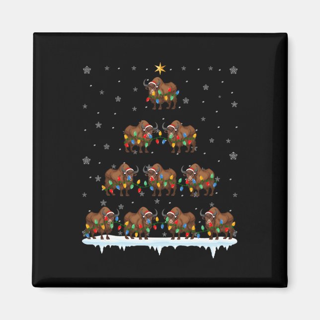 Imán Bison Animal Santa Hat Ugly Christmas Tree Light (Frente)