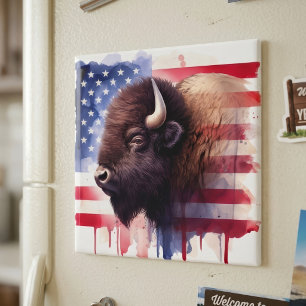 Imán Bison con la bandera de los Estados Unidos de Amér