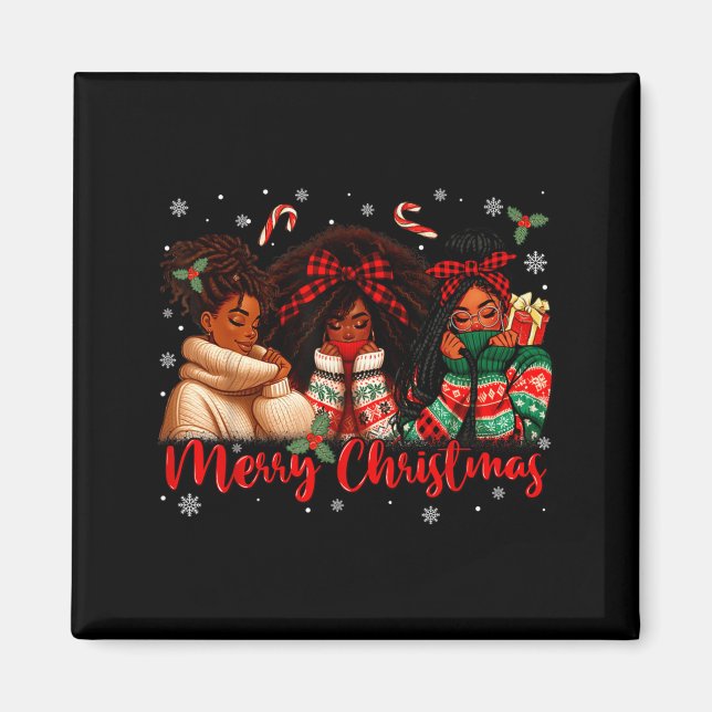 Imán Black African Girl American Melanin Christmas Sant (Frente)