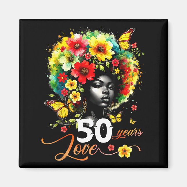 Imán Black Afro Queen 50 Years Love 50th Birthday Butte (Frente)