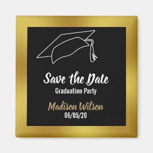 Imán Black and Faux Gold Save the Date Graduation Party