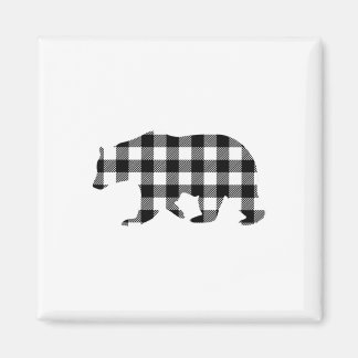 Imán Black And White Buffalo Plaid Bear Christmas Pajam