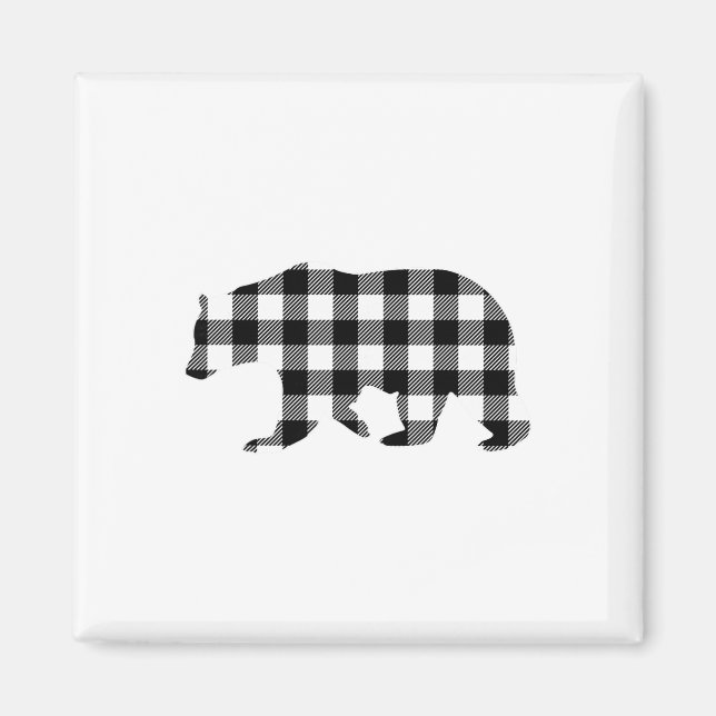 Imán Black And White Buffalo Plaid Bear Christmas Pajam (Frente)