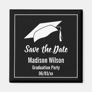 Imán Black and White Save the Date Graduation Party