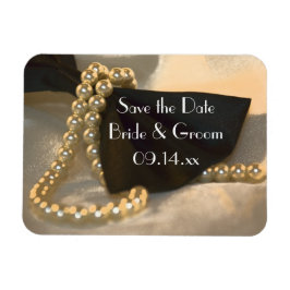 Imán Black Bow Tie White Pearls Wedding Save the Date