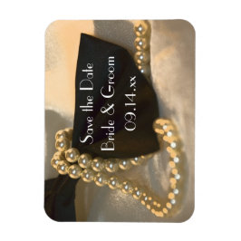 Imán Black Bow Tie White Pearls Wedding Save the Date