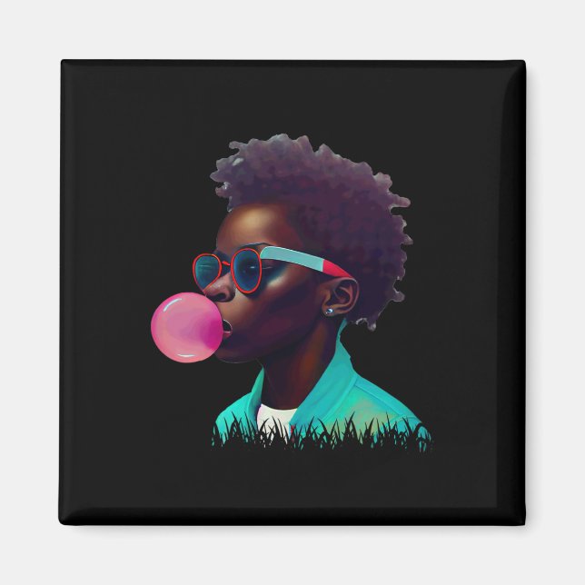 Imán Black Boy Joy Bubble Gum Fun African Melanin Princ (Frente)
