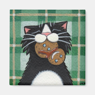 Imán Black Cat and Gingerbread Snowman Magnet