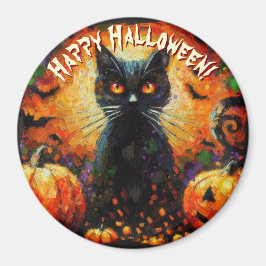 Imán Black Cat Bats Pumpkins Whimsical Personalized