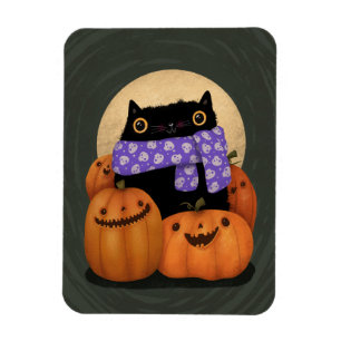 Imán Black Cat Fall Season Happy Halloween