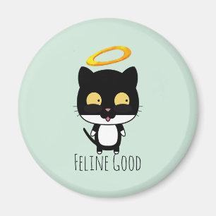 Imán Black Cat Gracioso Pun Con Halo - Feline Good
