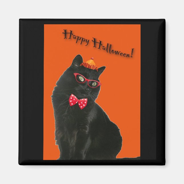 Imán Black Cat Happy Halloween Magnet (Frente)