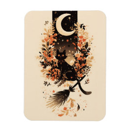 Imán Black Cat on Witch’s Broom Under the Moon
