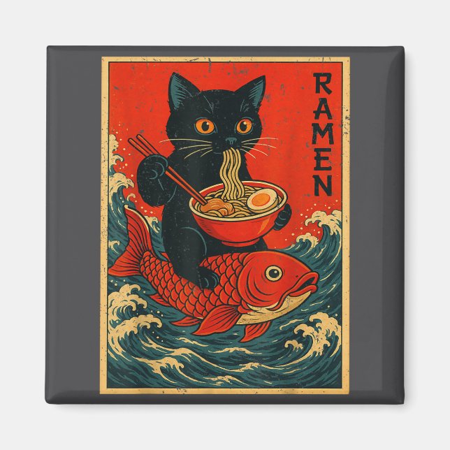 Imán Black Cat Ramen Japanese Graphic Tees For Men Wome (Frente)