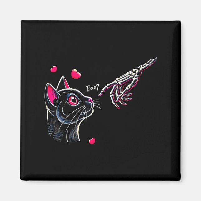 Imán Black Cat Skeleton Hand Boop Valentine's Day Pet O (Frente)