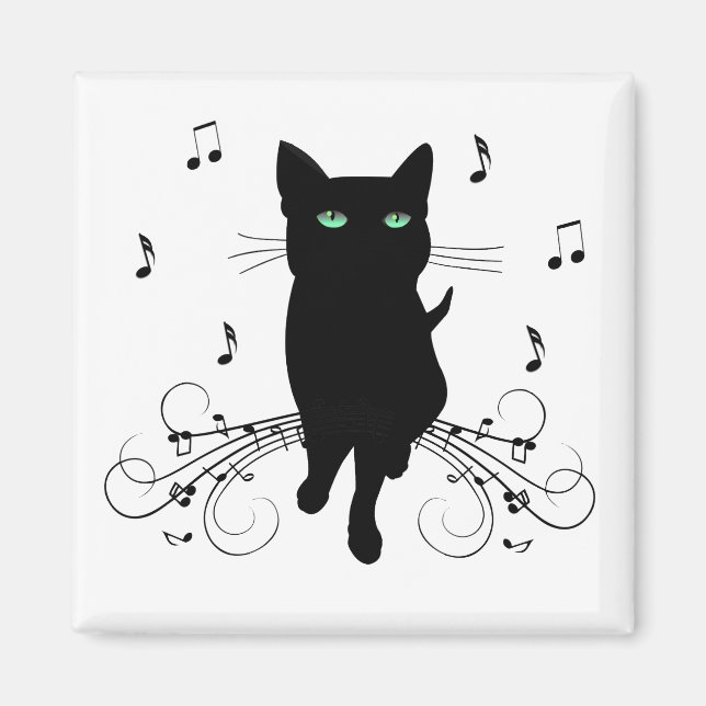 Imán Black Cat Surrounded by Whispering Notes of Music (Frente)