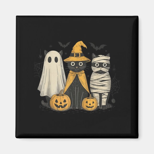 Imán Black Cat Witch Ghost Y Halloween Pumpkin Men Kids (Frente)