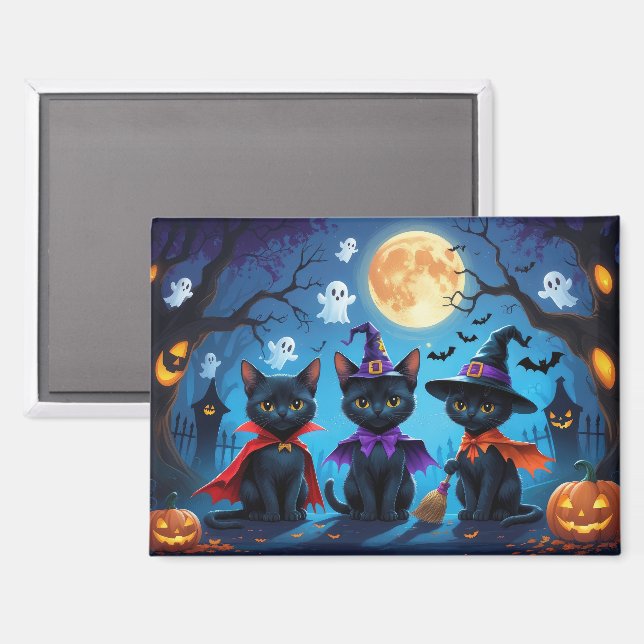 Imán Black Cats Pumpkin Halloween Funny (Anverso/Reverso)