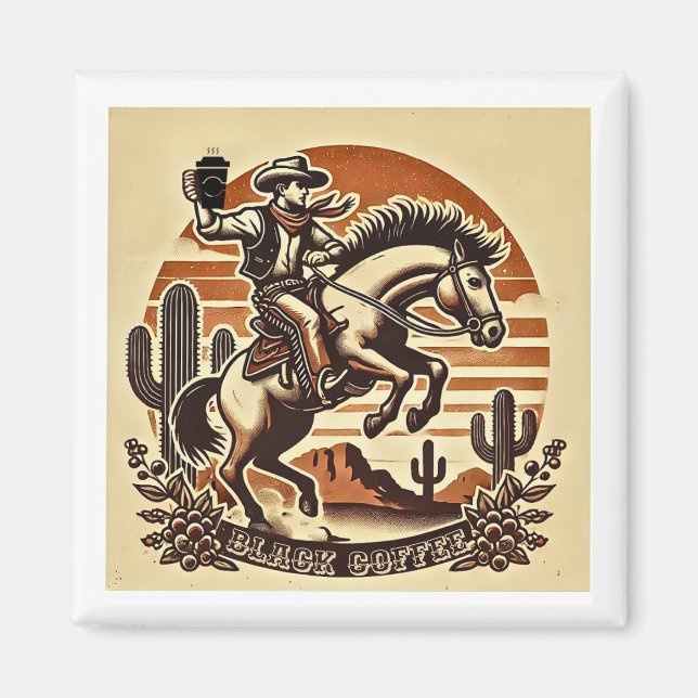 Imán Black Coffee Cowboy Magnet (Frente)