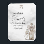 Imán Black Coquette Minimalist Elegant 50th Birthday<br><div class="desc">Champagne coquette minimalist elegant 50th birthday invitation featuring delicate bow art, and refined modern typography. Designed with a subtle champagne and clean layout, this piece creates a timeless and sophisticated look. Perfect for a chic and understated milestone celebration. Easily personalize with your event details. Available as a digital download or...</div>
