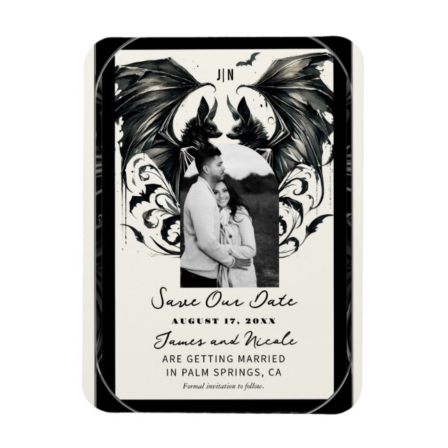 Imán Black Cream Silver Gótica Love Bats Save the Date (Vertical)