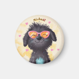 Imán Black Dog Valentine's Day Heart Badge Kids School