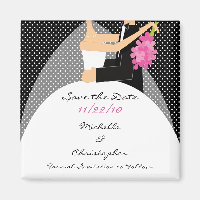 Imán Black Dots Bride & Groom Save the Date Magnet (Frente)