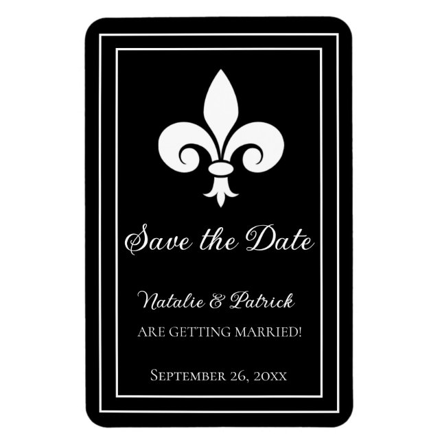 Imán Black Fleur de Lis Save the Date Magnet (Vertical)